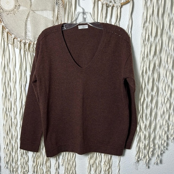 Brunello Cucinelli Cinnamon Colored Cashmere V-Neck Sweater Size M - Picture 6 of 12